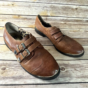 Gianni Bini Womens Cognac Brown Leather Monk Strap Wingtip Oxford Shoes 8M